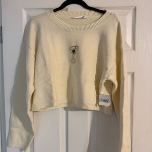 Altar’d State Cream Cropped Crewneck Sweater with Martini Size Large
